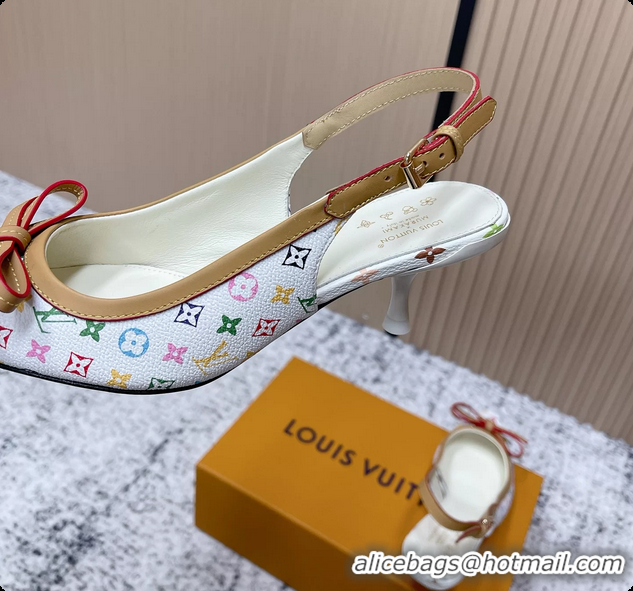 Unique Discount Louis Vuitton LVxTM 6AM Flower Slingback Pumps White Multicolor Mongoram Canvas 45MM 6061605