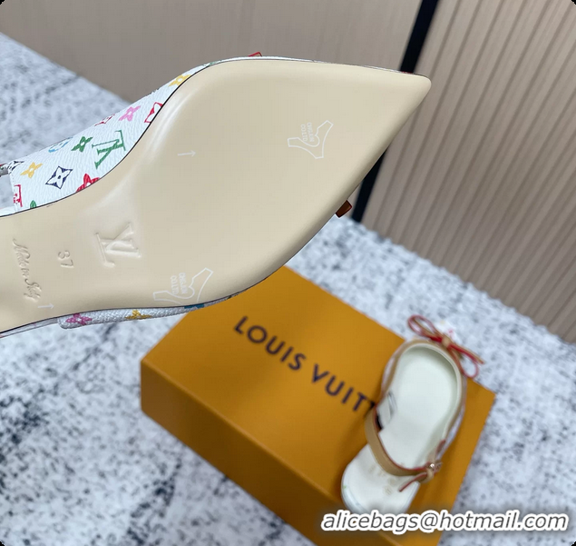 Unique Discount Louis Vuitton LVxTM 6AM Flower Slingback Pumps White Multicolor Mongoram Canvas 45MM 6061605