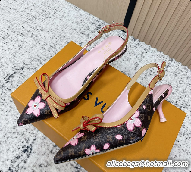 Grade Louis Vuitton LVxTM 6AM Flower Slingback Pumps Brown Mongoram Canvas 45MM 6061605