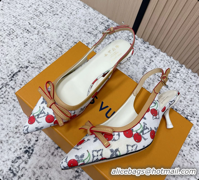 Big Discount Louis Vuitton LVxTM 6AM Cherry Slingback Pumps White Mongoram Canvas 45MM 6061605
