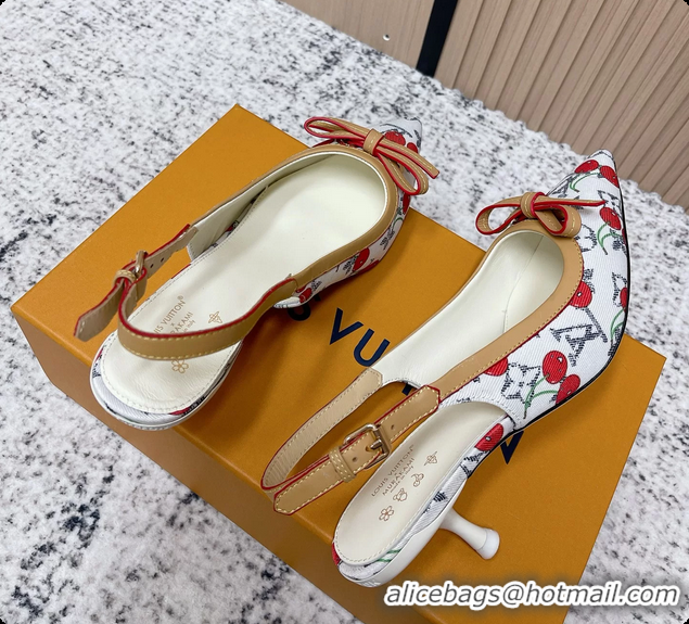 Big Discount Louis Vuitton LVxTM 6AM Cherry Slingback Pumps White Mongoram Canvas 45MM 6061605