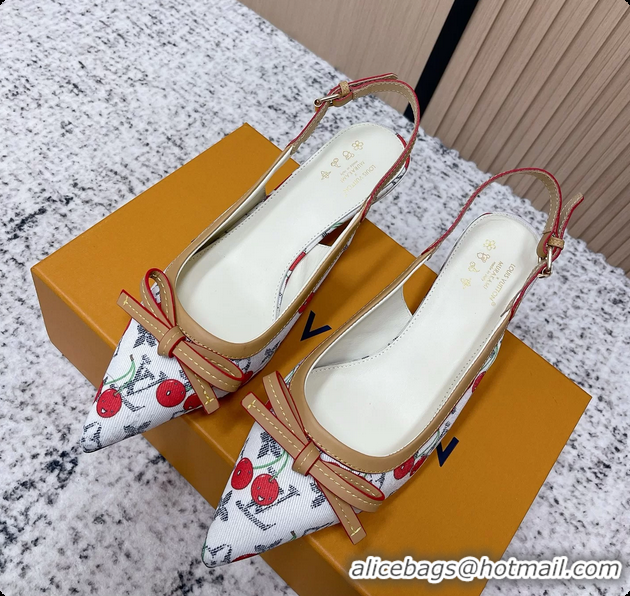 Big Discount Louis Vuitton LVxTM 6AM Cherry Slingback Pumps White Mongoram Canvas 45MM 6061605