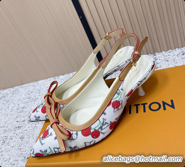 Big Discount Louis Vuitton LVxTM 6AM Cherry Slingback Pumps White Mongoram Canvas 45MM 6061605