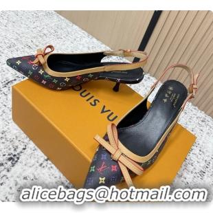 Popular Style Louis Vuitton LVxTM 6AM Flower Slingback Pumps Black Multicolor Mongoram Canvas 45MM 6061605