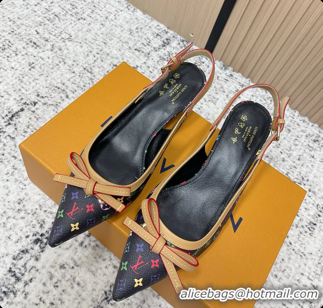 Popular Style Louis Vuitton LVxTM 6AM Flower Slingback Pumps Black Multicolor Mongoram Canvas 45MM 6061605