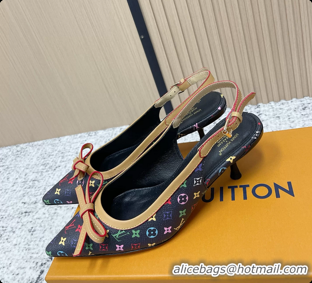 Popular Style Louis Vuitton LVxTM 6AM Flower Slingback Pumps Black Multicolor Mongoram Canvas 45MM 6061605