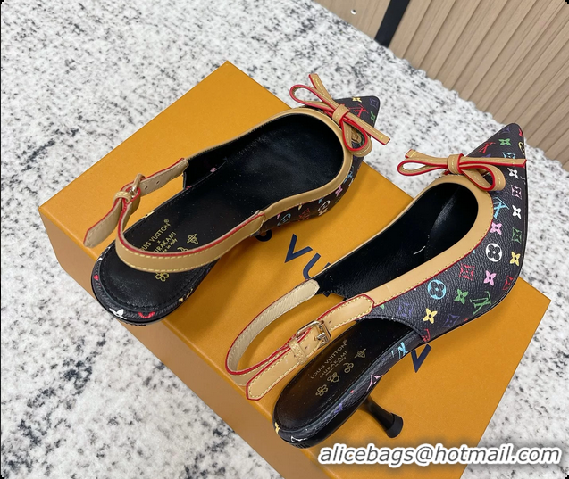 Popular Style Louis Vuitton LVxTM 6AM Flower Slingback Pumps Black Multicolor Mongoram Canvas 45MM 6061605