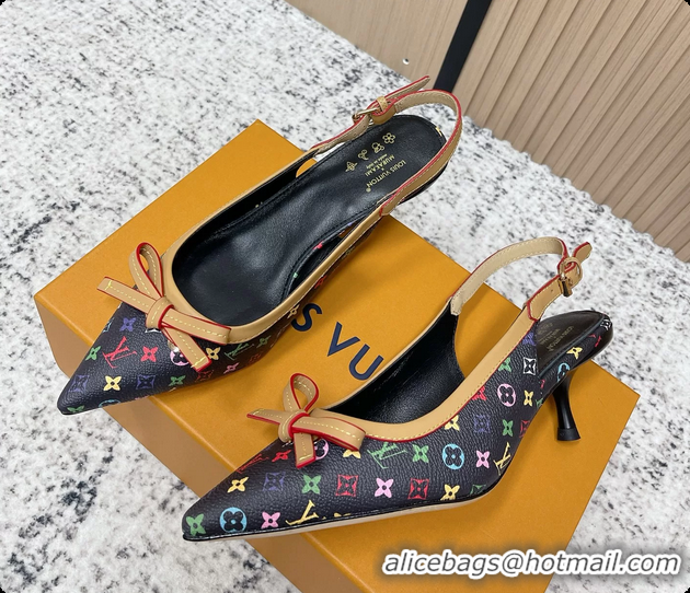 Popular Style Louis Vuitton LVxTM 6AM Flower Slingback Pumps Black Multicolor Mongoram Canvas 45MM 6061605