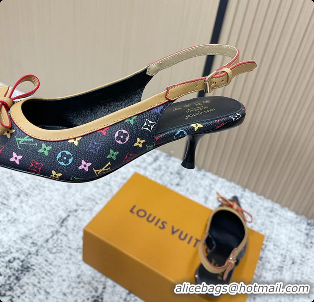 Popular Style Louis Vuitton LVxTM 6AM Flower Slingback Pumps Black Multicolor Mongoram Canvas 45MM 6061605