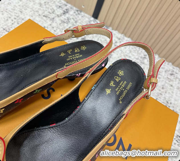 Popular Style Louis Vuitton LVxTM 6AM Flower Slingback Pumps Black Multicolor Mongoram Canvas 45MM 6061605