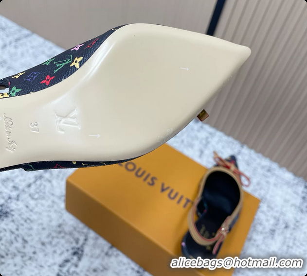 Popular Style Louis Vuitton LVxTM 6AM Flower Slingback Pumps Black Multicolor Mongoram Canvas 45MM 6061605