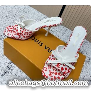Sumptuous Louis Vuitton Bowknot 6AM High Heeled Mules Sandals Red Monogram Canvas 95MM 6061606