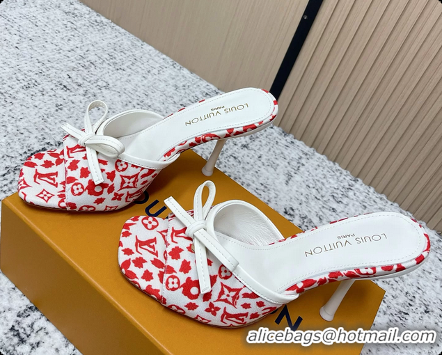 Sumptuous Louis Vuitton Bowknot 6AM High Heeled Mules Sandals Red Monogram Canvas 95MM 6061606