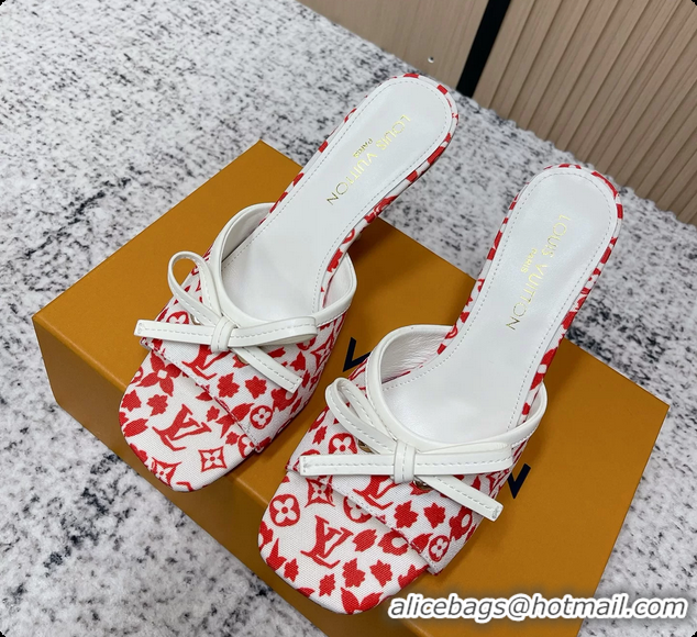 Sumptuous Louis Vuitton Bowknot 6AM High Heeled Mules Sandals Red Monogram Canvas 95MM 6061606
