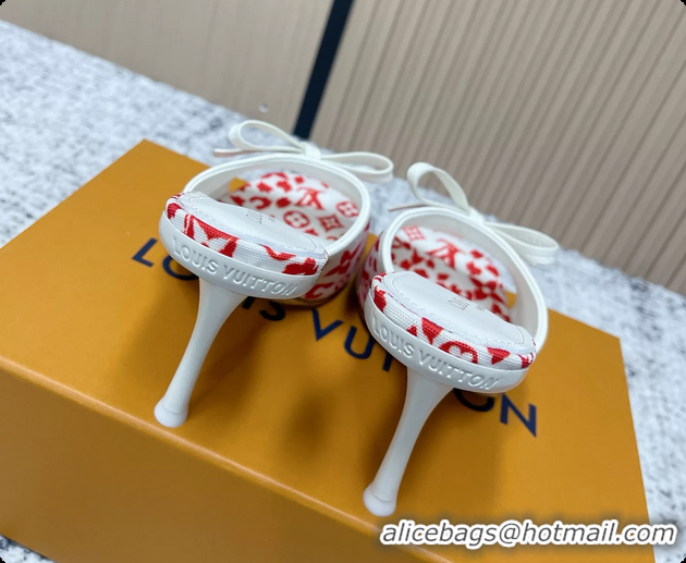 Sumptuous Louis Vuitton Bowknot 6AM High Heeled Mules Sandals Red Monogram Canvas 95MM 6061606
