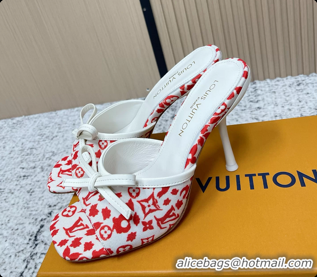 Sumptuous Louis Vuitton Bowknot 6AM High Heeled Mules Sandals Red Monogram Canvas 95MM 6061606