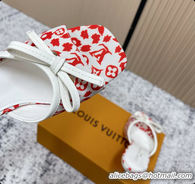 Sumptuous Louis Vuitton Bowknot 6AM High Heeled Mules Sandals Red Monogram Canvas 95MM 6061606