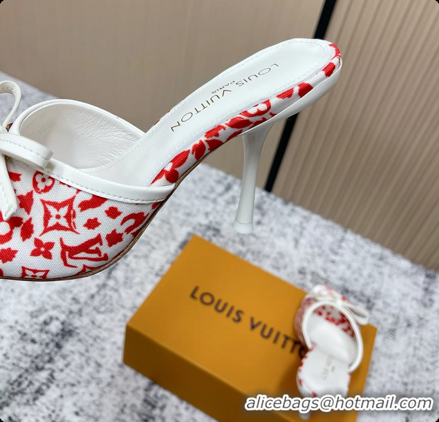Sumptuous Louis Vuitton Bowknot 6AM High Heeled Mules Sandals Red Monogram Canvas 95MM 6061606