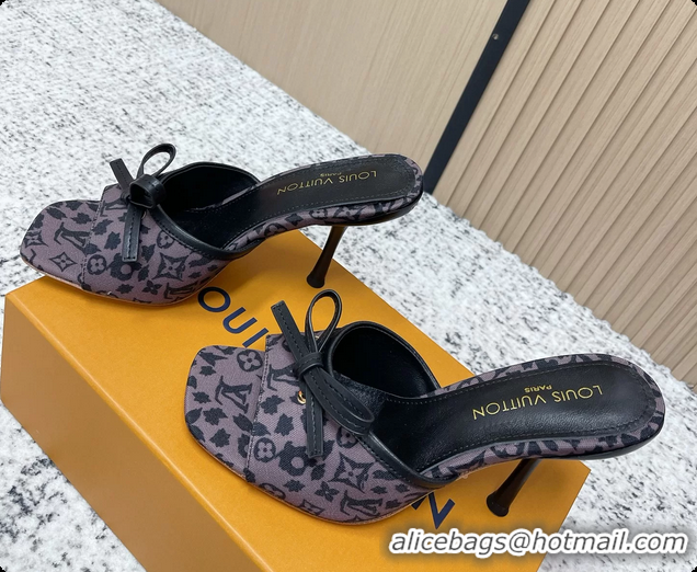 Top Design Louis Vuitton Bowknot 6AM High Heeled Mules Sandals Gray Monogram Canvas 95MM 6061606