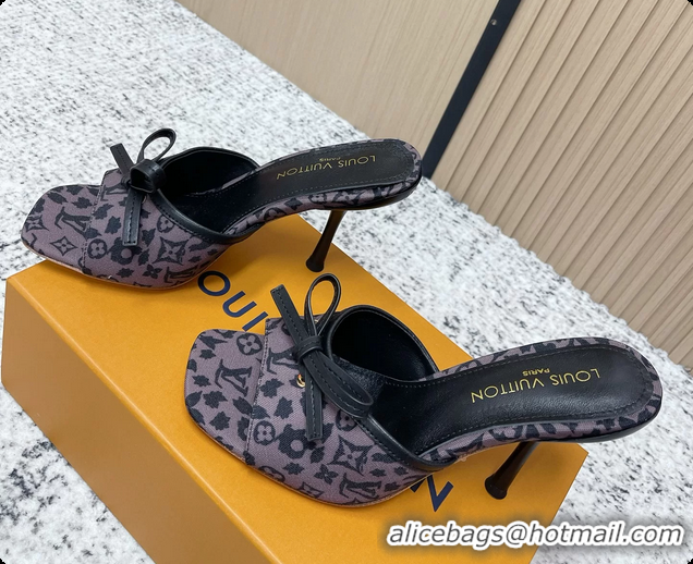 Top Design Louis Vuitton Bowknot 6AM High Heeled Mules Sandals Gray Monogram Canvas 95MM 6061606