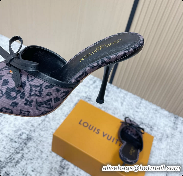 Top Design Louis Vuitton Bowknot 6AM High Heeled Mules Sandals Gray Monogram Canvas 95MM 6061606