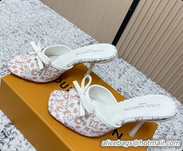 Cheap Price Louis Vuitton Bowknot 6AM High Heeled Mules Sandals Beige Monogram Canvas 95MM 6061606