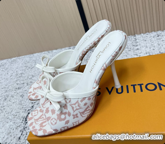 Cheap Price Louis Vuitton Bowknot 6AM High Heeled Mules Sandals Beige Monogram Canvas 95MM 6061606