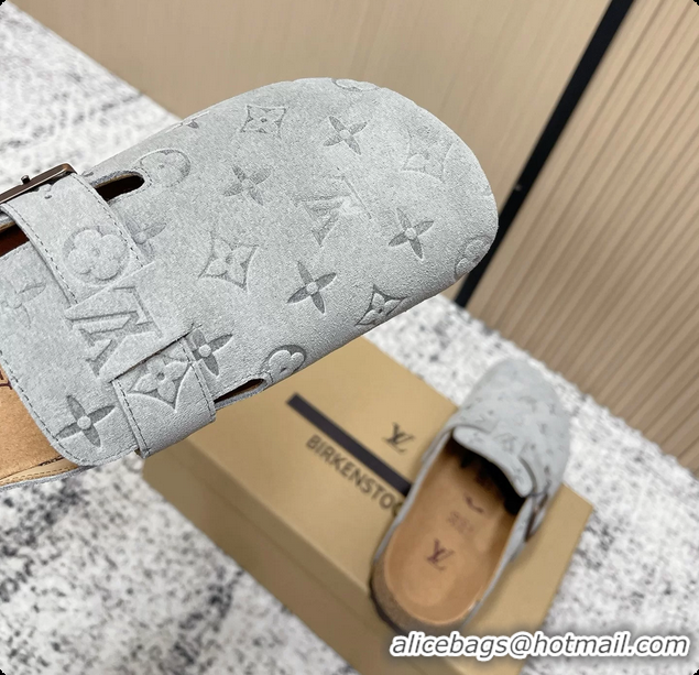 Fashion Louis Vuitton LV Cosy Flat Comfort Closed Mule Light Gray Suede Monogram Leather 6061607