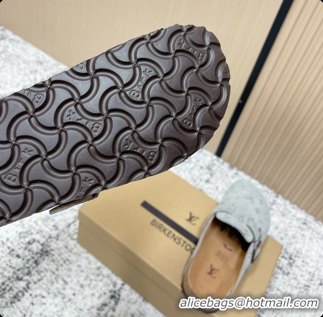 Fashion Louis Vuitton LV Cosy Flat Comfort Closed Mule Light Gray Suede Monogram Leather 6061607