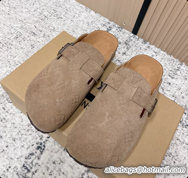 Low Price Louis Vuitton LV Cosy Flat Comfort Closed Mule Gray Suede Monogram Leather 6061607