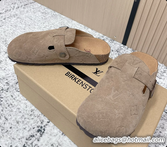 Low Price Louis Vuitton LV Cosy Flat Comfort Closed Mule Gray Suede Monogram Leather 6061607