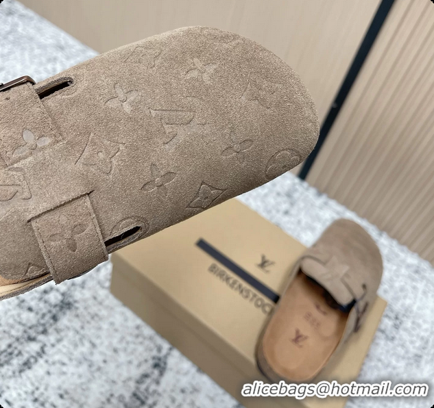 Low Price Louis Vuitton LV Cosy Flat Comfort Closed Mule Gray Suede Monogram Leather 6061607