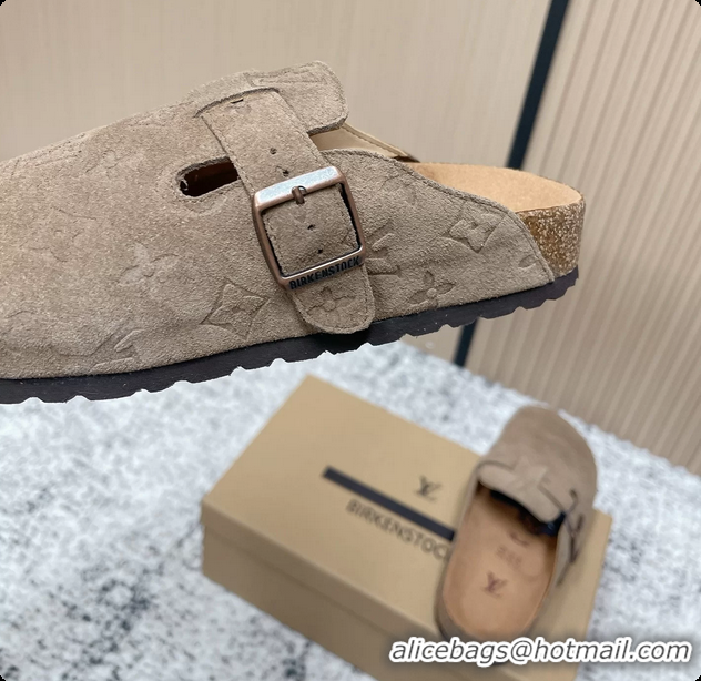 Low Price Louis Vuitton LV Cosy Flat Comfort Closed Mule Gray Suede Monogram Leather 6061607