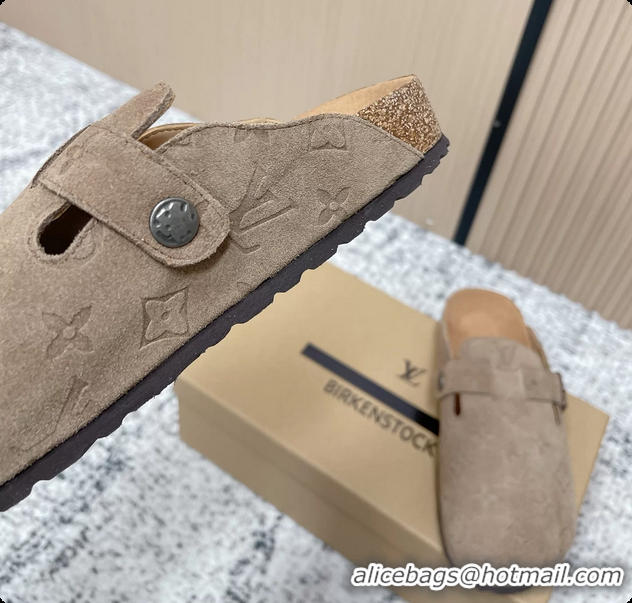 Low Price Louis Vuitton LV Cosy Flat Comfort Closed Mule Gray Suede Monogram Leather 6061607