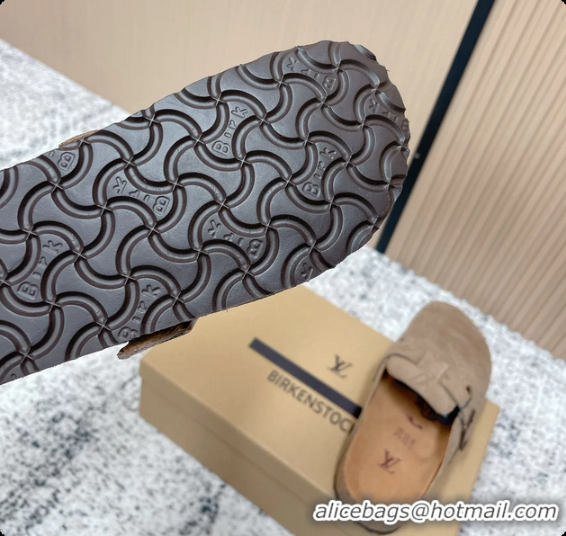 Low Price Louis Vuitton LV Cosy Flat Comfort Closed Mule Gray Suede Monogram Leather 6061607