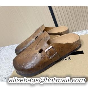 Stylish Louis Vuitton LV Cosy Flat Comfort Closed Mule Brown Monogram Leather 6061607