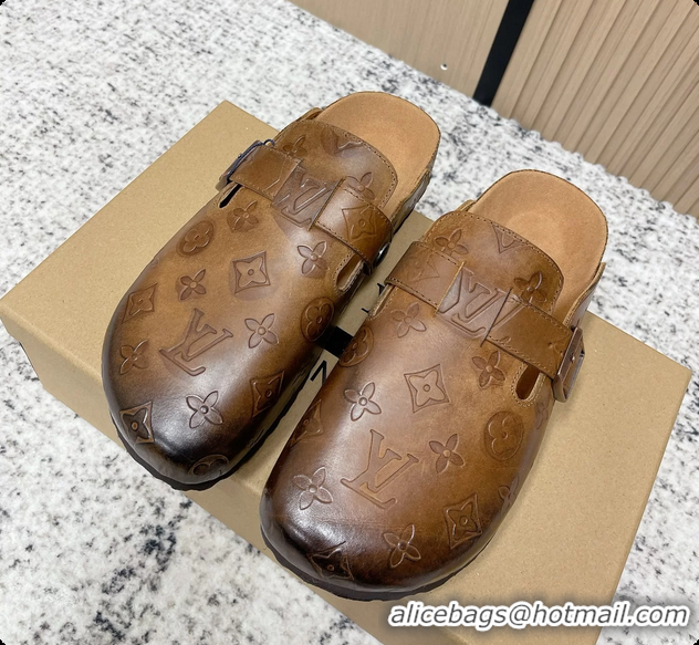 Stylish Louis Vuitton LV Cosy Flat Comfort Closed Mule Brown Monogram Leather 6061607