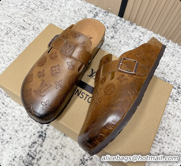 Stylish Louis Vuitton LV Cosy Flat Comfort Closed Mule Brown Monogram Leather 6061607