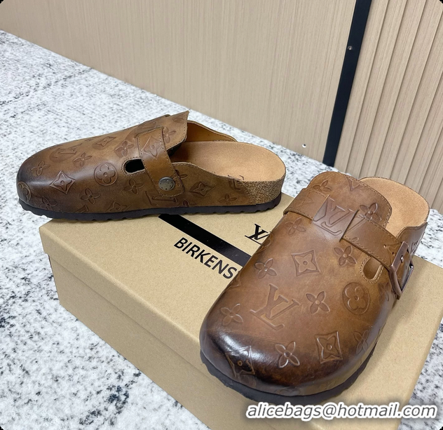 Stylish Louis Vuitton LV Cosy Flat Comfort Closed Mule Brown Monogram Leather 6061607