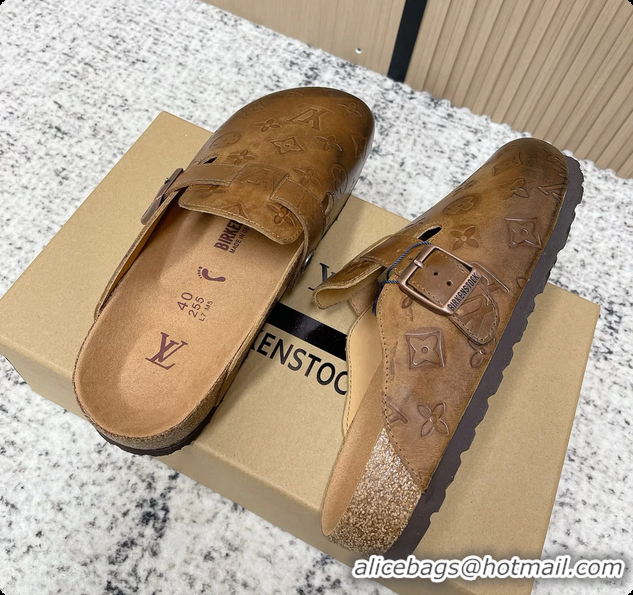 Stylish Louis Vuitton LV Cosy Flat Comfort Closed Mule Brown Monogram Leather 6061607