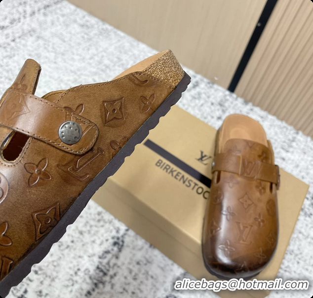 Stylish Louis Vuitton LV Cosy Flat Comfort Closed Mule Brown Monogram Leather 6061607