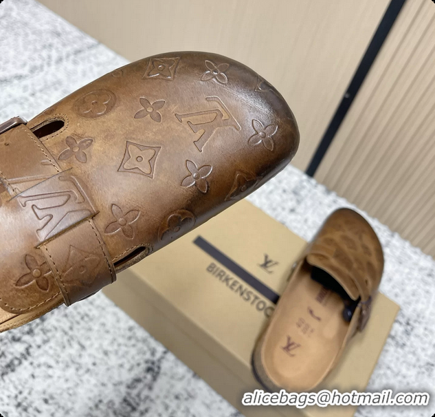 Stylish Louis Vuitton LV Cosy Flat Comfort Closed Mule Brown Monogram Leather 6061607