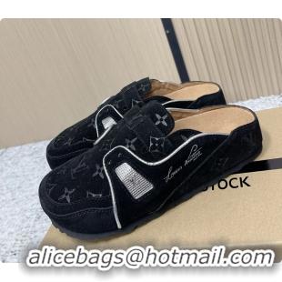 Best Price Louis Vuitton LV Cosy Flat Comfort Closed Mule Black Suede Monogram Leather 6061609
