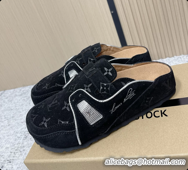 Best Price Louis Vuitton LV Cosy Flat Comfort Closed Mule Black Suede Monogram Leather 6061609