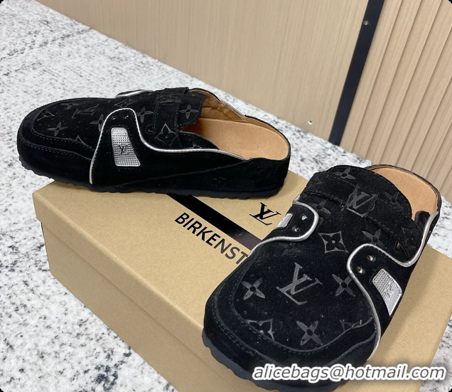 Best Price Louis Vuitton LV Cosy Flat Comfort Closed Mule Black Suede Monogram Leather 6061609