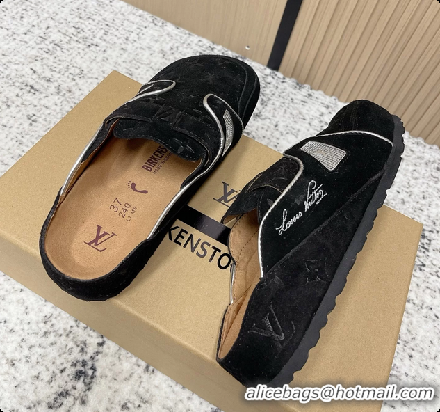 Best Price Louis Vuitton LV Cosy Flat Comfort Closed Mule Black Suede Monogram Leather 6061609