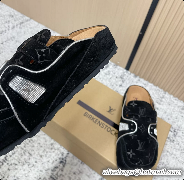 Best Price Louis Vuitton LV Cosy Flat Comfort Closed Mule Black Suede Monogram Leather 6061609