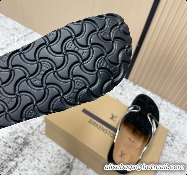 Best Price Louis Vuitton LV Cosy Flat Comfort Closed Mule Black Suede Monogram Leather 6061609