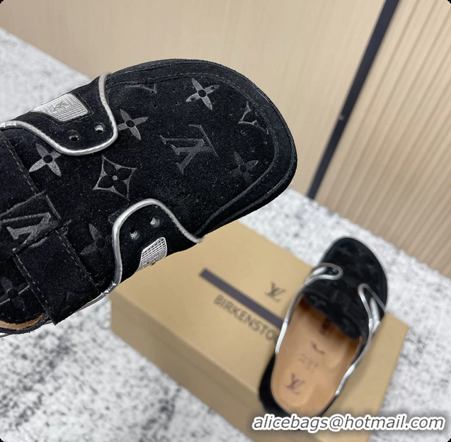 Best Price Louis Vuitton LV Cosy Flat Comfort Closed Mule Black Suede Monogram Leather 6061609