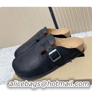 Buy Luxury Louis Vuitton LV Cosy Flat Comfort Closed Mule Black Monogram Leather 6061609